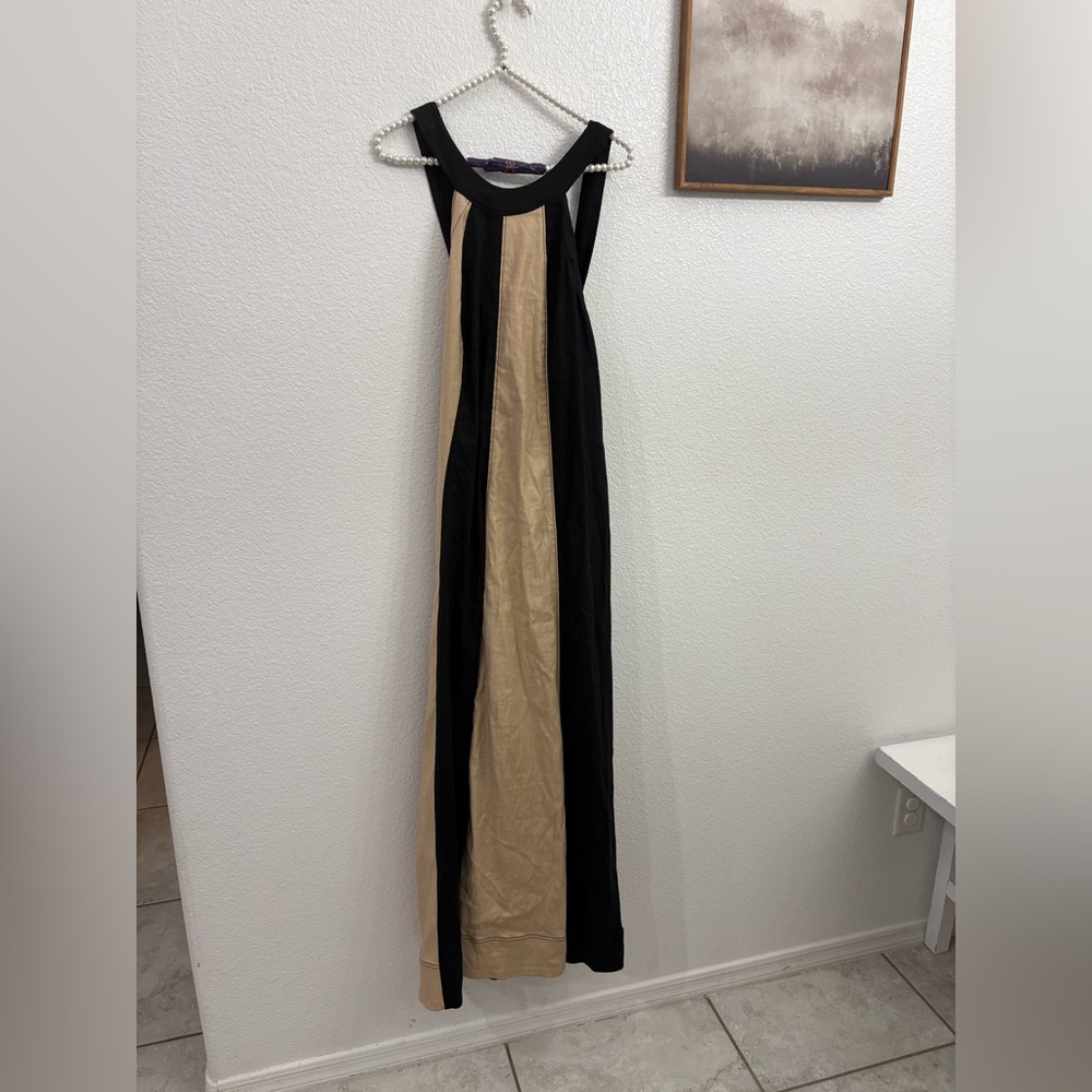 Anthropologie Maeve 1X The Ami Linen Halter Maxi Dress Striped Colorblock - Picture 4 of 16
